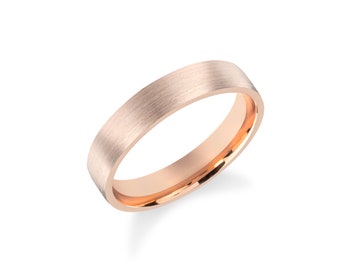 14k Matte Rose Gold Band / FLAT / BRUSHED / Comfort Fit / Men's Women's Wedding Band / Simple Wedding Ring His and Hers / Solid Gold Band