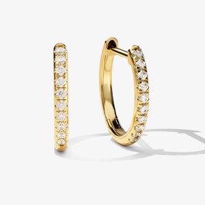 14k Gold Diamond Huggies / Diamond Huggie Hoops / Huggie Earrings with White Diamonds / Minimalist Earrings for Women / Small Diamond Hoops