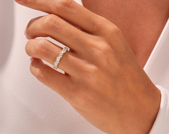14k Gold Natural Diamond Wedding Ring, Multi Cut Stone Stacking Band (0.58 ct)