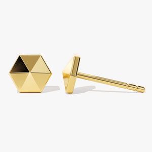 14K Solid Yellow Gold Plain Square Screw Back Earrings,Minimalist Triangle Gold Screw Back Earrings. 14K Gold Plain Triangle Earrings