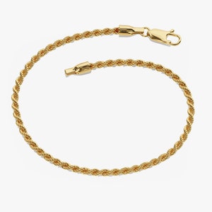 14k Gold Rope Chain Bracelet / 2.5mm Rope Chain Bracelets Womens / Dainty Solid Gold Rope Chain Bracelet / Twisted Layering Chain Bracelet image 2