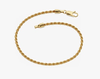 14k Gold Rope Chain Bracelet / 2.5mm Rope Chain Bracelets Womens / Dainty Solid Gold Rope Chain Bracelet  / Twisted Layering Chain Bracelet