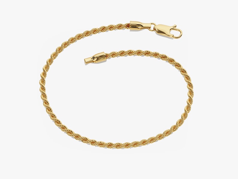 14k Gold Rope Chain Bracelet / 2.5mm Rope Chain Bracelets Womens / Dainty Solid Gold Rope Chain Bracelet / Twisted Layering Chain Bracelet image 2