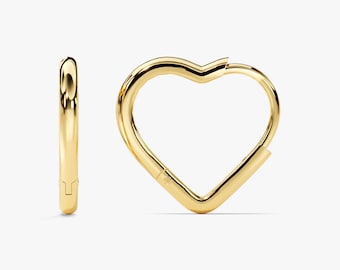 14k Gold Open Heart Hoop Earrings / Yellow Gold Tiny Hoop Earrings / 18k Solid Gold Mini Love Earrings / Valentine's Day Gift for Her
