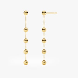 14k Gold Ball Drop Earrings / Simple Drop Earrings / Genuine Gold Dainty Drop Earrings / Statement Gold Earrings for Women / Birthday Gift