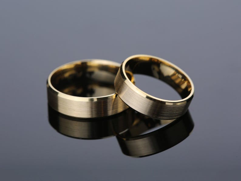 Wedding Band: 6mm Matte Beveled Gold - Solid Comfort Fit image 3