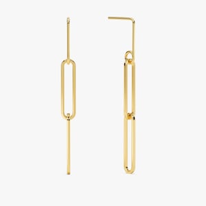 14k Gold  Paperclip Drop Earrings / Dangle Earrings For Women / 14k Gold Chain Link Drop Earrings / Intertwined Drop Earrings