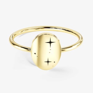 14k Gold Zodiac Signet Ring / Star Signet Ring / Gold Constellation Ring / Dainty Minimalist Gold Ring for Women / Birthday Gift for Her