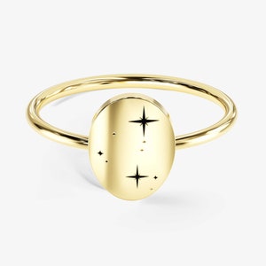 Chevalière du zodiaque en or 14 carats / chevalière étoile / bague constellation en or / délicate bague en or minimaliste pour femme / cadeau d'anniversaire pour elle
