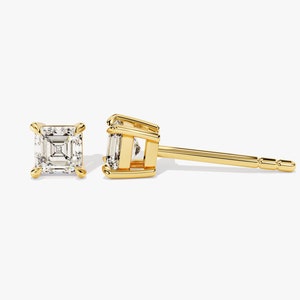 14k Gold Asscher Cut Diamond Earrings / Diamond Earrings For Her / 14k 18k Gold Diamond Studs / Asscher Earring With Diamond