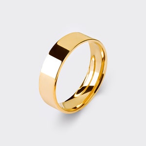 5mm Flat Solid Gold Band / Men's Wedding Bands / Yellow Gold, White Gold, Rose Gold Ring / Polished / Comfort Fit