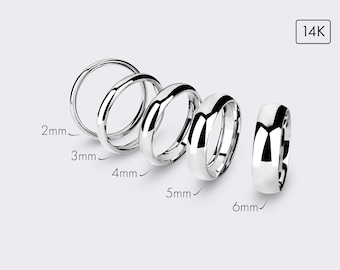 14k White Gold Band - CLASSIC DOME / Polished / Comfort Fit / Men's Women's Wedding Ring / Solid Gold Simple Wedding Band
