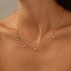 14k Solid Gold Personalized Diamond Name Necklace / Custom Diamond Name Necklace / Personalized Gift / Initial & Date Diamond Necklace