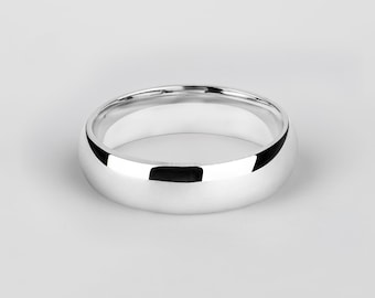 14k White Gold Wedding Band, Classic Dome Polished (5mm)