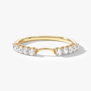 14k Gold Curved Moissanite Contour Ring, Open Center Prong Set Wedding Band, Anniversary Gift