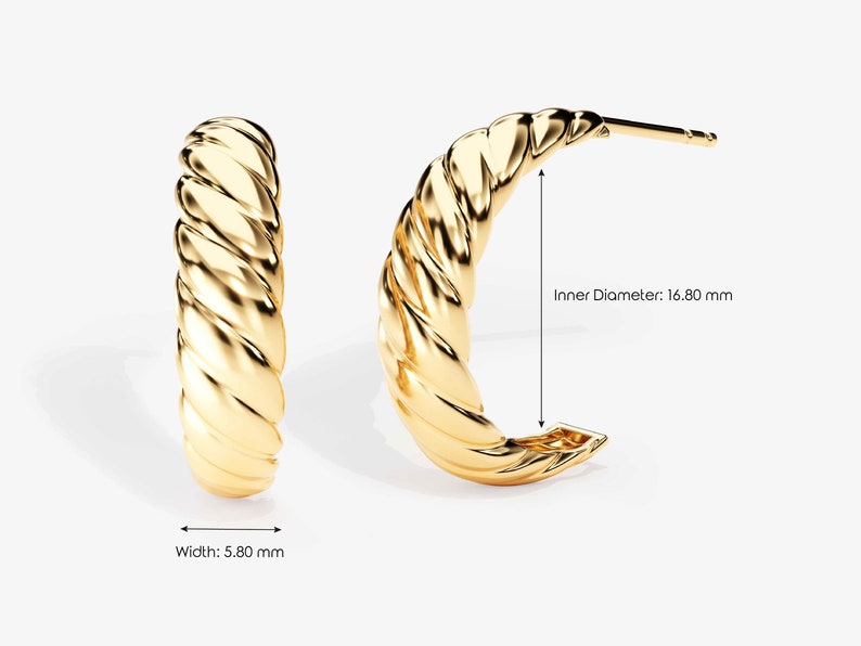 14k Gold Croissant Earrings / Croissant Hoops / Bold Statement Earrings for Women / Twisted Hoops Huggies / Chunky Earrings image 9