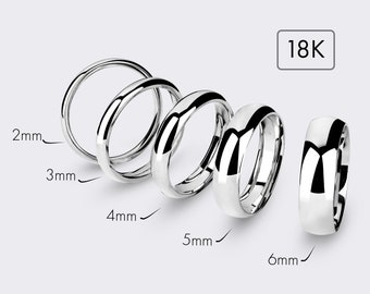 18k White Gold Band - CLASSIC DOME / Polished / Comfort Fit / Men&#39;s Women&#39;s Wedding Band / Solid Gold Ring / Simple Wedding Band