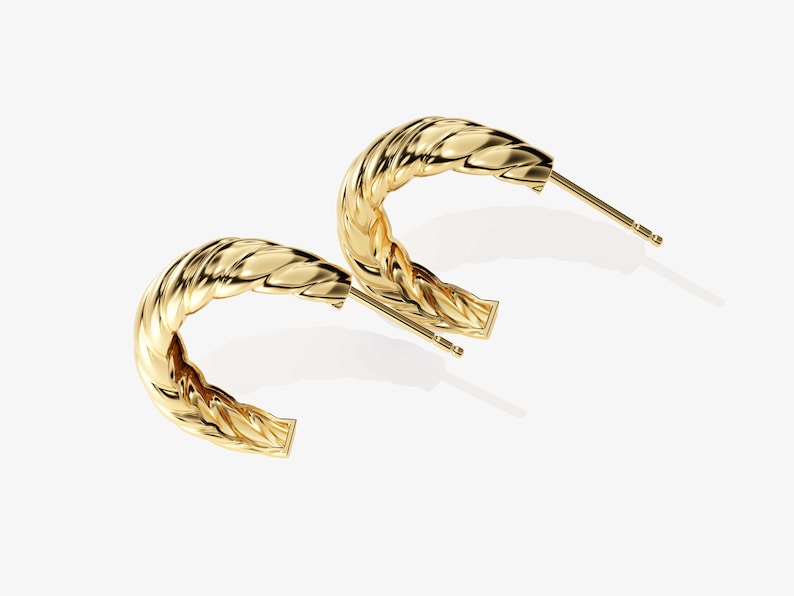 14k Gold Croissant Earrings / Croissant Hoops / Bold Statement Earrings for Women / Twisted Hoops Huggies / Chunky Earrings image 4