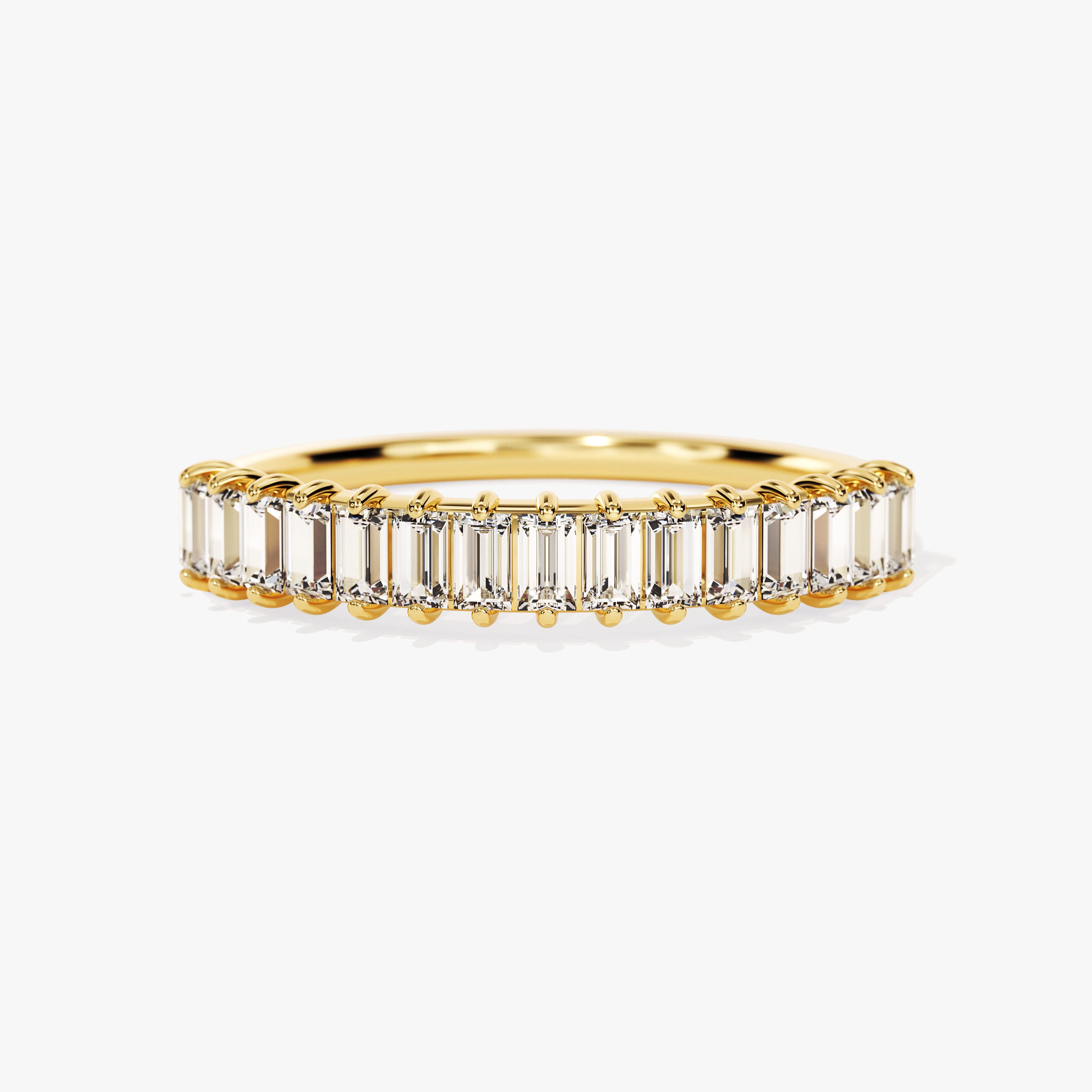 14k Gold Half Eternity Baguette Cut Wedding Band / Solid Gold Vertical ...