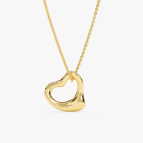 Open Heart Necklace in 14k Solid Gold / 18k Gold Open Heart Pendant / Valentine's Day Gift / Solid Gold Heart Love Pendant Necklace