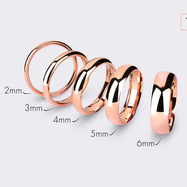 14k Rose Gold Band - CLASSIC DOME / Polished / Comfort Fit / Men's Women's Wedding Band / Solid Gold Simple Wedding Ring