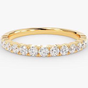 Diamond Half Eternity Band (0.45ct - 2.3mm) / 14k Half Eternity Diamond Wedding Ring for Women / Pave Set Stacking Ring / Natural Diamonds