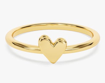 Gold Heart Ring: Delicate Stackable Band (14k & 18k, Yellow, Rose, White)