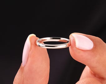 2mm Thin Platinum Wedding Band, Dome Stacking Ring for Men and Women, Anniversary Gift