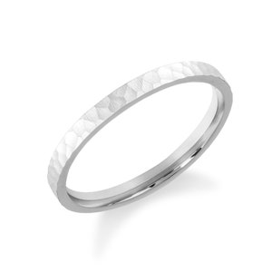 2mm Gold Band - Hammered / FLAT / COMFORT FIT / 10k 14k 18k Wedding Band for Men, Women / Yellow Gold, White Gold, Rose Gold Ring