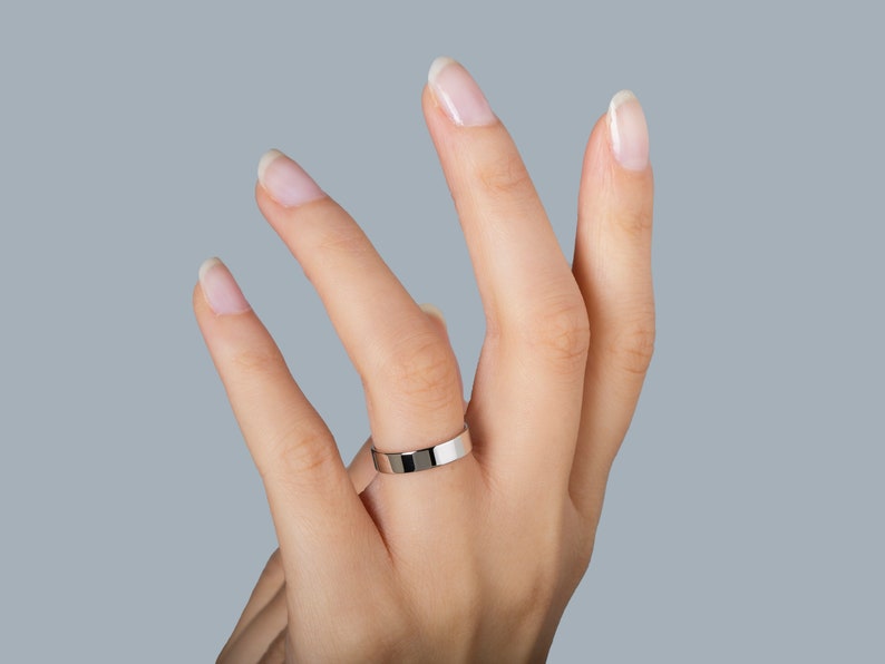 14k White Gold Band FLAT / Polished / Comfort Fit / Men's Women's Wedding Ring / Simple Wedding Ring image 2