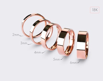 18k Rose Gold Band - FLAT / Polished / Comfort Fit / Mens Womens Wedding Band / Solid Gold Ring / Simple Wedding Band