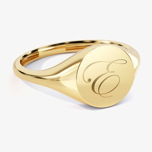 14k & 18k Solid Gold Engraved Signet Ring / Circle Signet Ring / Gold Pinky Ring / Yellow, Rose, White Gold Signet Ring for Men, Women image 2