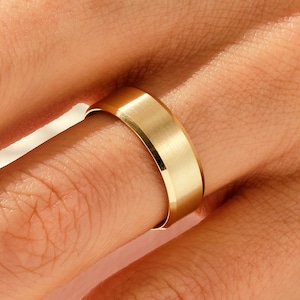 6mm Matte Gold Band - Beveled Edge / FLAT / COMFORT FIT / 10k 14k 18k Wedding Ring for Women / Yellow Gold, White Gold, Rose Gold Ring