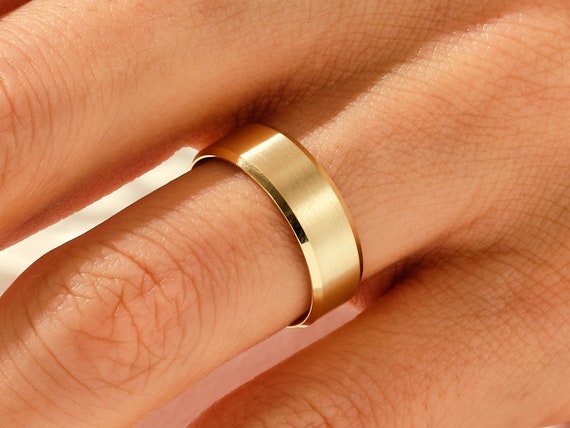 6mm Matte Gold Band Beveled Edge / FLAT / COMFORT FIT / 10k 14k 18k Wedding  Ring for Women / Yellow Gold, White Gold, Rose Gold Ring 
