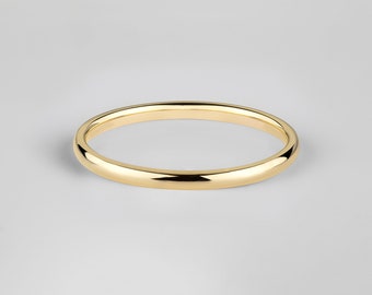 18k Thin Yellow Gold Wedding Band: 2mm Classic Dome Polished Ring, Comfort Fit
