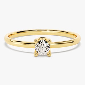 Diamond Solitaire Ring / 14k Solid Gold Dainty Diamond Engagement Ring / Simple Thin Diamond Band Ring / Minimalist Engagement Ring