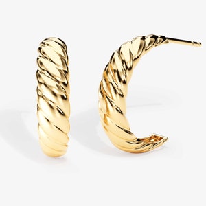 14k Gold Croissant Earrings / Croissant Hoops / Bold Statement Earrings for Women / Twisted Hoops Huggies / Chunky Earrings image 3