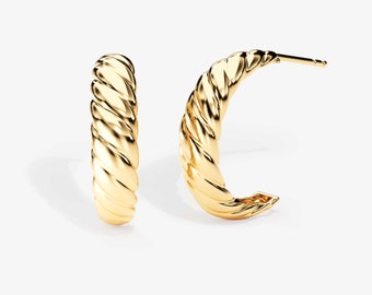 14k Gold Bold Croissant Hoops / Croissant Earrings / Bold Statement Earrings for Women / Twisted Hoops Huggies / Chunky Earrings