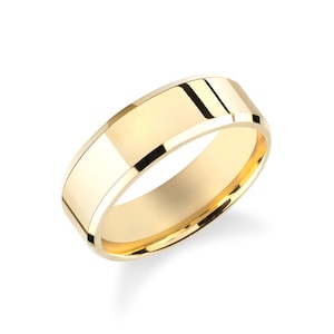 6mm Gold Band - Beveled Edge / FLAT / COMFORT FIT / 10k 14k 18k Wedding Band for Men, Women / Yellow Gold, White Gold, Rose Gold Ring