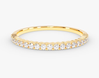Diamond Half Eternity Band / 14k Half Eternity Diamond Wedding Ring for Women / Pave Set Stacking Ring / Real Genuine Natural Diamonds
