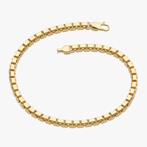 14k Solid Gold Box Chain Bracelet for Women / Simple Gold Chain Bracelet / 14k Layering Bracelet for Women / Intertwined Box Chain Bracelet