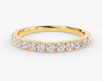 Moissanite Half Eternity Ring, Pave Set Stacking Wedding Band, Anniversary Gift