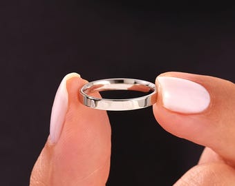 2mm Thin Platinum Wedding Band, Flat Minimalist Stacking Ring, Anniversary Gift