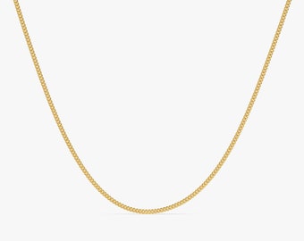 14k Gold 2.0mm Curb Chain Necklace / Dainty Cuban Curb Link Chain for Women / Gold Miami Cuban Chain Necklace / Layering Chain Necklace Gift