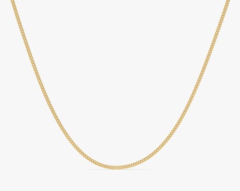 14k Gold 2.0mm Curb Chain Necklace / Dainty Cuban Curb Link Chain for Women / Gold Miami Cuban Chain Necklace / Layering Chain Necklace Gift