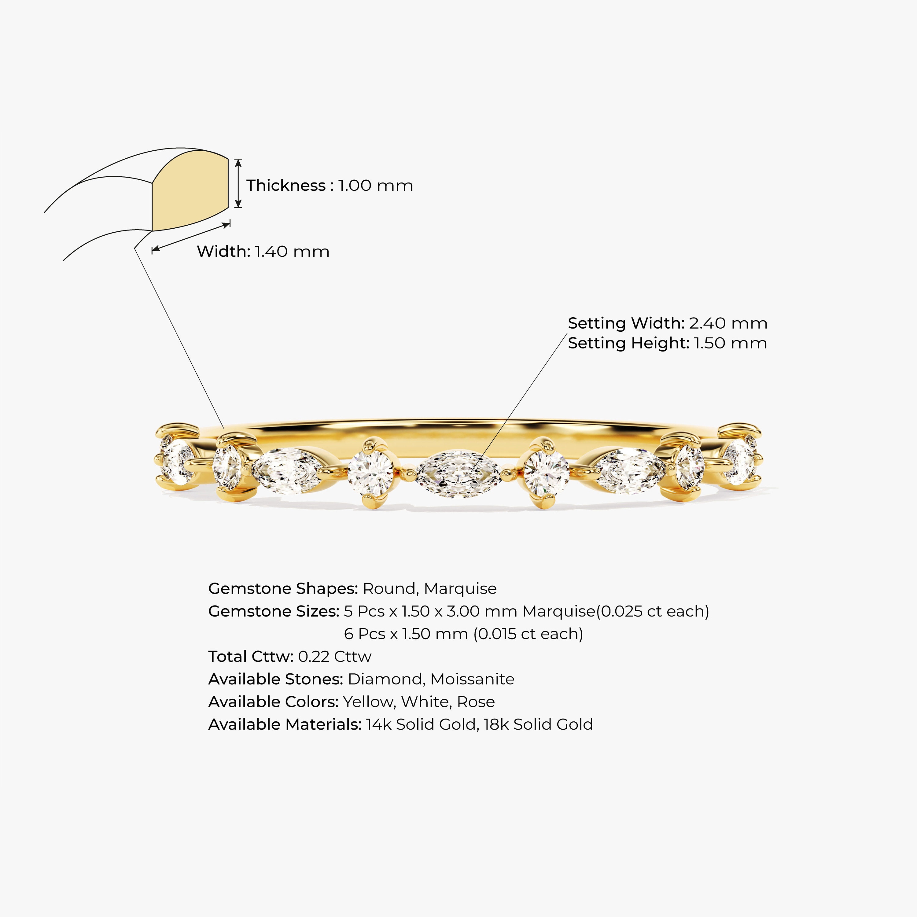 Diamond Half Eternity Wedding Band / Solid Gold Minimal Stacking Ring ...