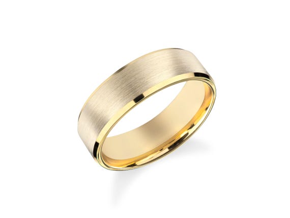 Wedding Band: 6mm Matte Beveled Gold - Solid Comfort Fit