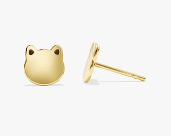 Gold Vermeil Kitten Stud Earrings: Tiny Cat Face Shape, Minimalist Pet Lover Jewelry