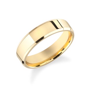 5mm Gold Band - Beveled Edge / FLAT / COMFORT FIT / 10k 14k 18k Wedding Band for Men, Women / Yellow Gold, White Gold, Rose Gold Ring