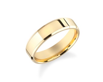 5mm Gold Band - Beveled Edge / FLAT / COMFORT FIT / 10k 14k 18k Wedding Band for Men, Women / Yellow Gold, White Gold, Rose Gold Ring